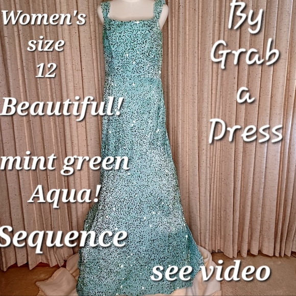 BEAUTIFUL Mint Geeen Aqua Sequence formal Dress size 12 - Picture 17 of 17